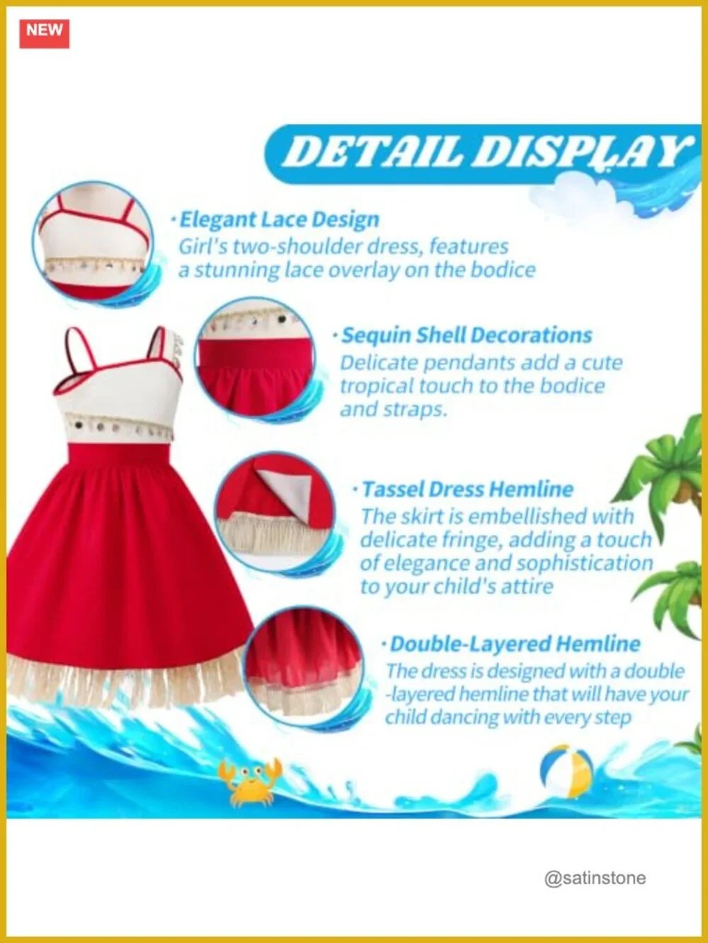 Girls Princess Costume Dress Set with Crown and Necklace, Kids Halloween Dress